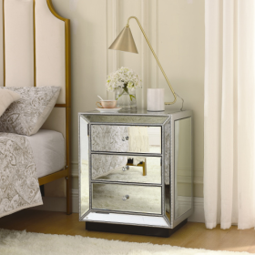 W 22X D 16  X 26.8  Silver Mirror Three Drawer Cabinet (Color: Silver)