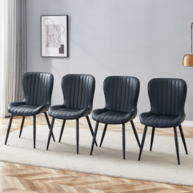 The Black Minimalist Ergonomic Dining Chair Comes In A Pack Of 4, With A Comfortable Design Of Extended And Curved Seat Cushions, Unlocking A Com (Color: Black)