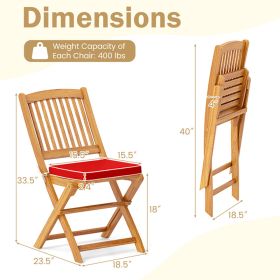 Outdoor Folding Chairs With Seat Cushions Set Of 2 (Color: Red)