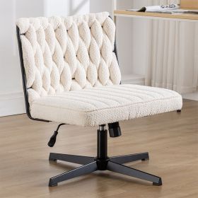 Armless Office Desk Chair No Wheels (Color: White)