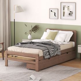 Modern Design Twin Size Platform Bed Frame With 2 Drawers For Walnut Color (Option: Walnut)