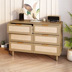 6 Drawers Rattan Dresser Rattan Drawer, Bedroom,Living Room (Option: Oak)