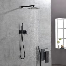Brass Matte Black Shower Faucet With Shower System, 10 Inch Shower Head And Handheld Spray Bathroom Deluxe Faucet Combination (Option: Matte Black)