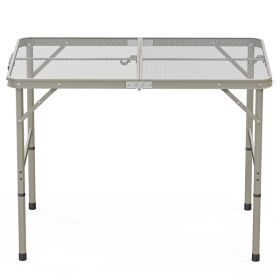 3ft Gun Colored Outdoor Folding Table With Aluminum Frame And Iron Grid Desktop Rectangular Shape (Color: Grey)