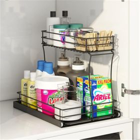 2 Pack, Metal Pull Out Cabinet Organizer, Kitchen Bathroom Organizer And Storage Rack With Sliding Drawers, Storage Rack, Storage And Organizatio (Option: 163BKS2)