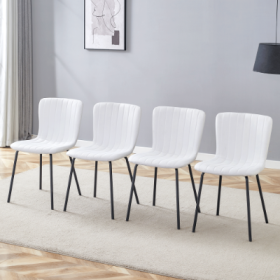 Luxury Minimalist Chairs - A Set Of 4 High Quality Dining Chairs With Black Metal Legs. The Integral Metal Leg Structure Is Suitable For Various Inter (Color: White)