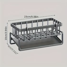1pc Black Sponge Drain Rack With Dishcloth Holder, Stainless Steel Sink Storage Rack For Sponge Dish Soap Dishcloth Brushes Rags (Color: Black)