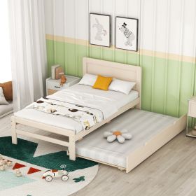 Modern Design Twin Size Platform Bed Frame With Trundle For White Washed Color (Option: White Washed)