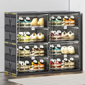 8 Grids Holds 16 Pairs Extra-Large Durable Shoe Cabinet With Magnetic Doors (Color: Black)