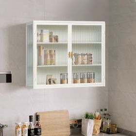 Modern Two-Door Glass Wall Cabinet With 3-Tier Storage For Entryway, 27.56 (Color: White)