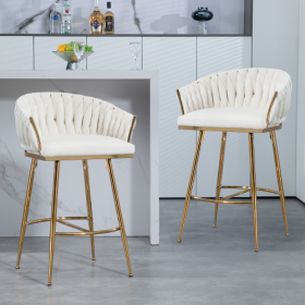 26 Counter Height Bar Stools Velvet Kitchen Island Counter Bar Stool With Hand- Wave Back,golden Chromed Base And Footrest (Color: Beige)