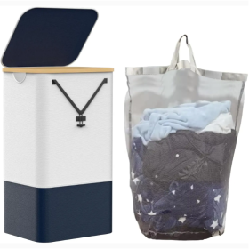 Laundry Hamper With Lid, 100L Large Laundry Basket With Removable Bag And Handles Collapsible Dirty Clothes Hamper Laundry Bin Storage Basket Organize (Option: BlueGrey-2PCS)