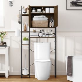 Toilet Storage Cabinet With 4 Layers Of Side Adjustable Storage Racks, Anti-slip Freestanding Toilet Organizer With Hooks, Suitable For Bathrooms (Color: Brown)
