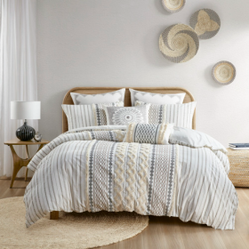 King Cal King Cotton Printed Duvet Cover Set With Chenille (Option: Multicolor)