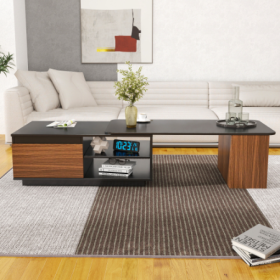 Extendable Coffee Table, Length Adjustable Wood Coffee Table With 2 Storage Drawers For Living Room, Large Long Rectangular Center Table (Color: Black)