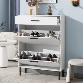 Modern Shoe Cabinet With Drawers & Metal Legs, Freestanding Storage Organizer (Color: White)