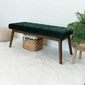 Delilah Modern Bench  Green Velvet (Color: Green)