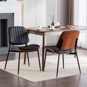 A&A Furniture, Dining Chairs Set Of 2 Mid Century Modern Retro Faux Leather Chair With Walnut Bentwo (Option: Black PU)
