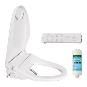 Smart Bidet Toilet Seat With Sensor Open Lid Side Knob Adjustable Heated Seat With Water Temperature And Pressure Adjustment Portable Bidet With (Color: White)