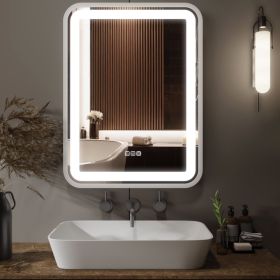 Bathroom Vanity Mirror With Light For Wall Smart LED Frame Makeup Mirror For Over Sink Dimmable 3 Colors Temperature Anti-Fog Memory Function Vertical (Color: Silver)