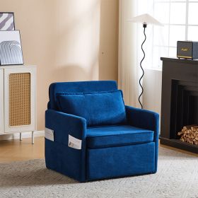 Adult Sleeper Chair Bed, 3-in-1 Convertible Sofa Chair Bed Pull-out Sofa Bed, Convenient Folding Tray Table With USB And Type-C Charging Ports For Liv (Option: Fabric Blue)