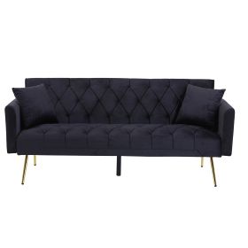 Modern Velvet  Sofa Bed Folding Futon For Lving Room (Color: Black)