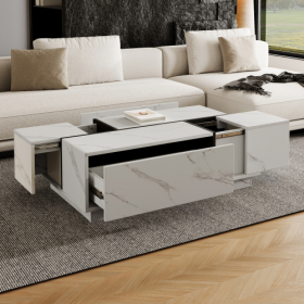 Rectangular Sliding Top Coffee Table With 2 Drawers And 2 Hidden Storage For Living Room 47.2 (Color: White)