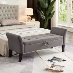 51.5  Bed Bench With Storage Grey Velvet (Color: Grey)