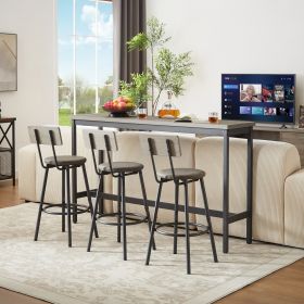 Long Bar Table Set With 3 PU Upholstered Bar Stools, Industrial Bar Table And Chairs For Kitchen Bre (Option: Gray)