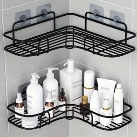 1pc Wall Mounted Bathroom Shelf, Shower Caddy Rack, No Punching Triangle Storage Rack For Bathroom Kitchen, Bathroom Accessories (Color: Black)