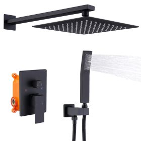 Shower System Shower Faucet Combo Set Wall Mounted With 12  Rainfall Shower Head And Handheld Shower Faucet, Matte Black Finish With Brass Valve (Color: Black)