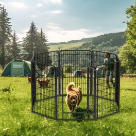 8 Panels Heavy Duty Metal Playpen With Door,39.37 H Dog Fence Pet Exercise Pen For Outdoor, Indoor (Color: Black)