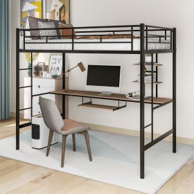Loft Bed With Desk And Shelf , Space Saving Design,Twin (Color: Black)