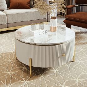 Modern Round Coffee Table With 2 Large Drawers Storage Accent Table  31.5 (Option: Off White)