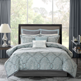 12 Piece Comforter Set With Cotton Bed Sheets Blue Cal King (Color: Blue)