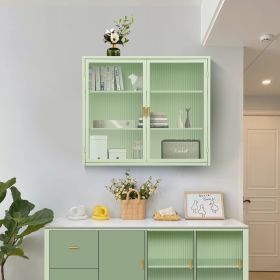 27.56  Glass Doors Modern Wall Cabinet 3-Tier Storage For Entryway (Option: Mint Green)