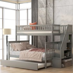 Twin Over Full Bunk Bed With Trundle And Staircase,Gray (Option: Gray)