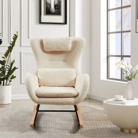 Rocking Chair Nursery, Modern Rocking Chair With High Backrest (Color: Beige)