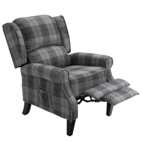 Vintage Armchair Sofa Comfortable Upholstered Leisure Chair  Recliner Chair For Living Room Grey Check (Color: Grey)