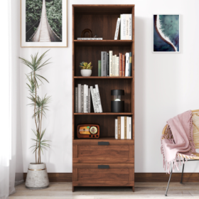 Bookshelf With Drawers, 70.87 Tall, 4 Shelf, Modern, Home Office, Living Room, Study (Option: Walnut)