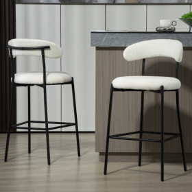 26 Counter Height Bar Stools Teddy Fabric Cover Kitchen Island Counter Bar Stool With Black Powder Coating Base And Footrest (Color: White)