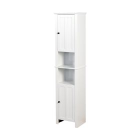 Bathroom Floor Cabinet 2 Doors 6 Shelves Wooden Storage 15.75x11.81 (Color: White)
