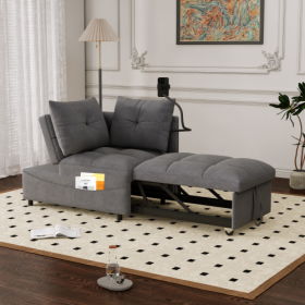 1 Versatile Foldable Sofa Bed In 3 Lengths, Modern Sofa Sofa Sofa Velvet Pull-out Bed, Loveseat Sofa Adjustable Back And With USB Port And Swivel (Color: Grey)