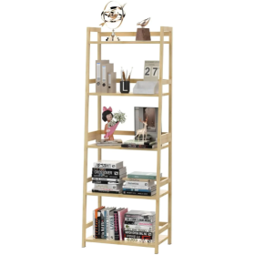 Bookshelf 5 Tiers, Bamboo Bookcase Book Shelf Storage Organizer Modern Display Shelving Unit Tall Book Shelf Corner Storage Rack For Home Office, (Color: Yellow)
