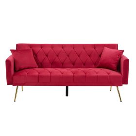 Modern Velvet  Sofa Bed Folding Futon For Lving Room (Color: Red)