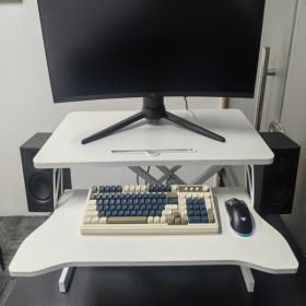 32 Inch Office Desk Converter, Height Adjustable Sit And Stand Lifter, Dual Monitor And Laptop Workstation, Bandwidth Keyboard Stand, White (Color: White)