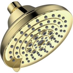 6 Spray Settings High Pressure Shower Head 5 Rain Fixed Showerhead - Brushed Nickel Adjustable Shower Head With Anti-Clogging Nozzles, Low Flow Easily (Color: Gold)