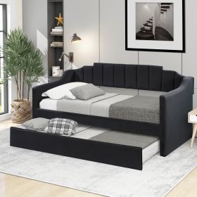 Upholstered Twin Daybed With Trundle,Black (Color: Black)
