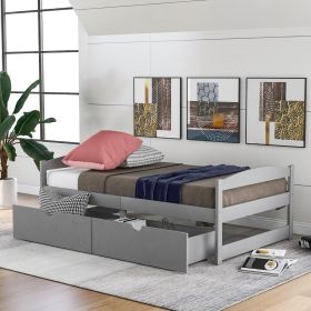 Twin Size Platform Bed, With Two Drawers, Gray (Option: Gray)