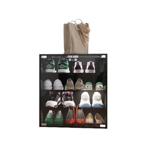 4-Layer Black Shoe Cabinet With Glass Door, LED Light Display (Color: Black)